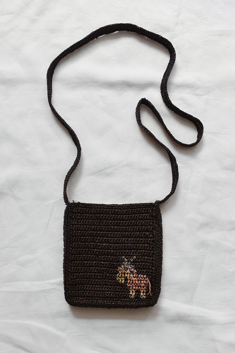Sophie Digard Paris / ソフィー・ディガール, Raffia Small Shoulder Bag with Donkey -  Black