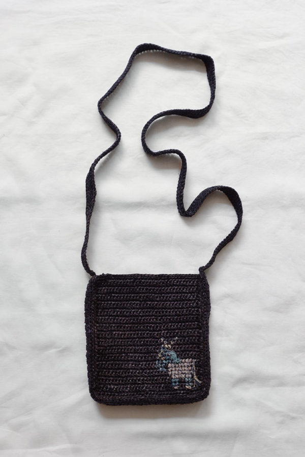 Sophie Digard Paris / ソフィー・ディガール, Raffia Small Shoulder Bag with Donkey -  Navy