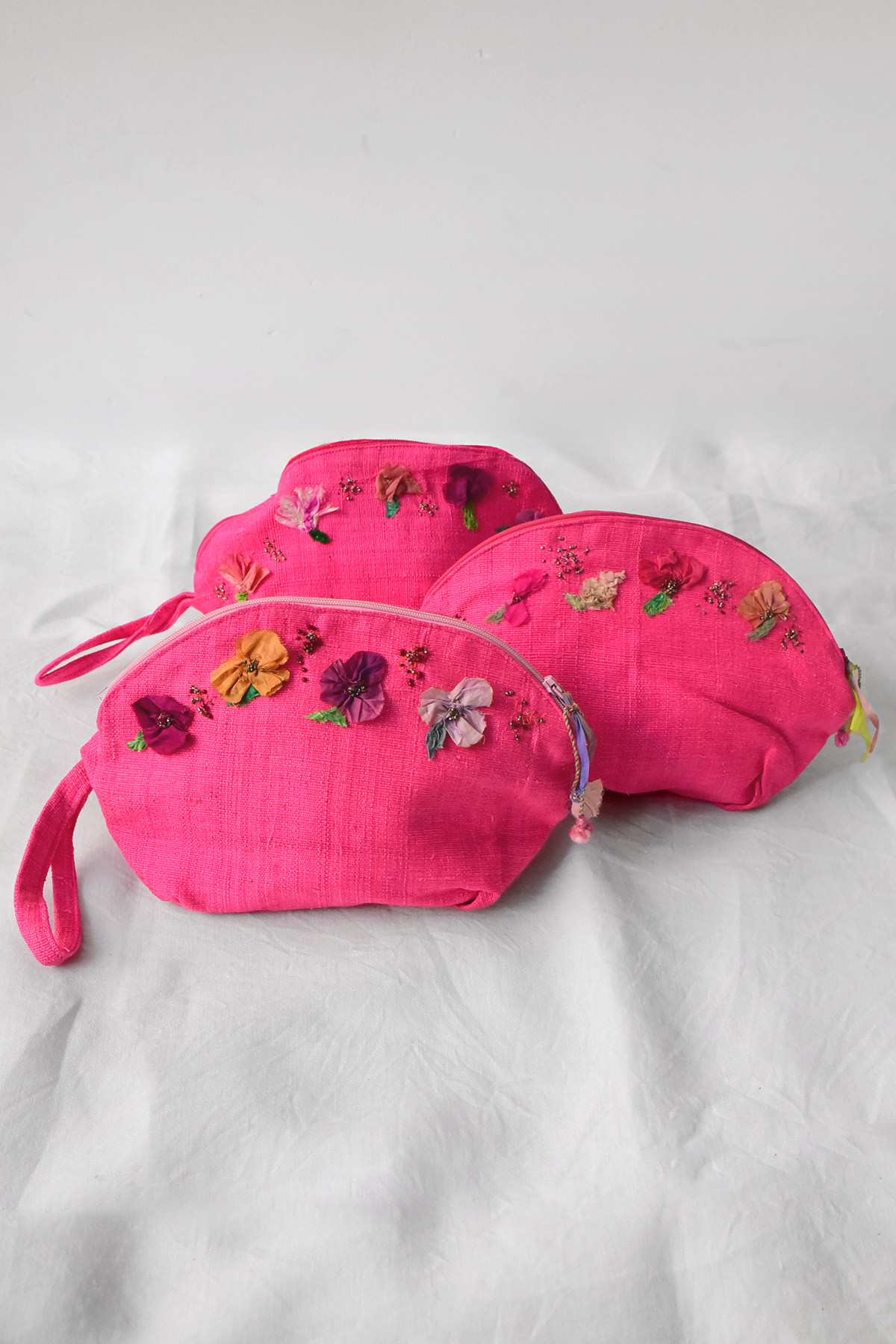 Antonia Rossi, Embroidered Linen Pouch with Micro Beads - Group P-6, 7, 8