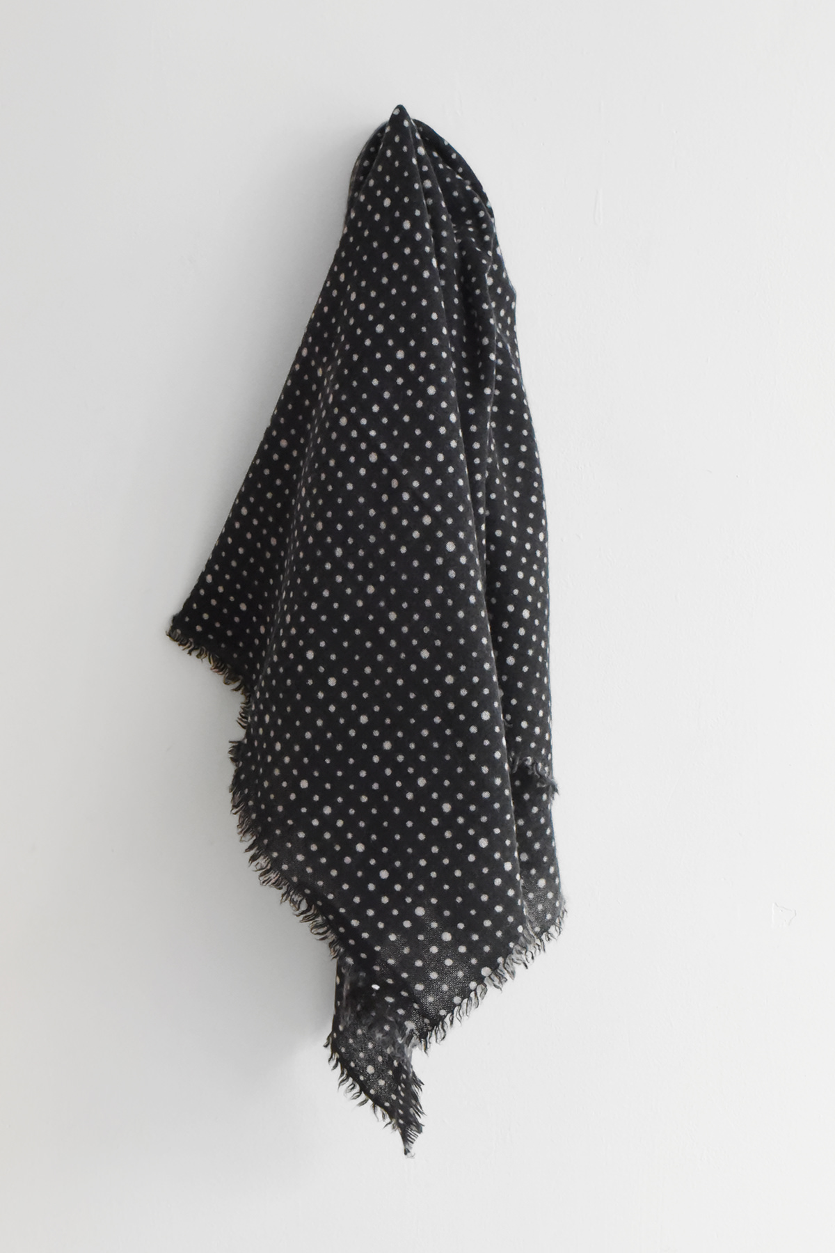 MAKIE / マキエ, Polka Dot Cashmere Square Scarf - Black x Ivory