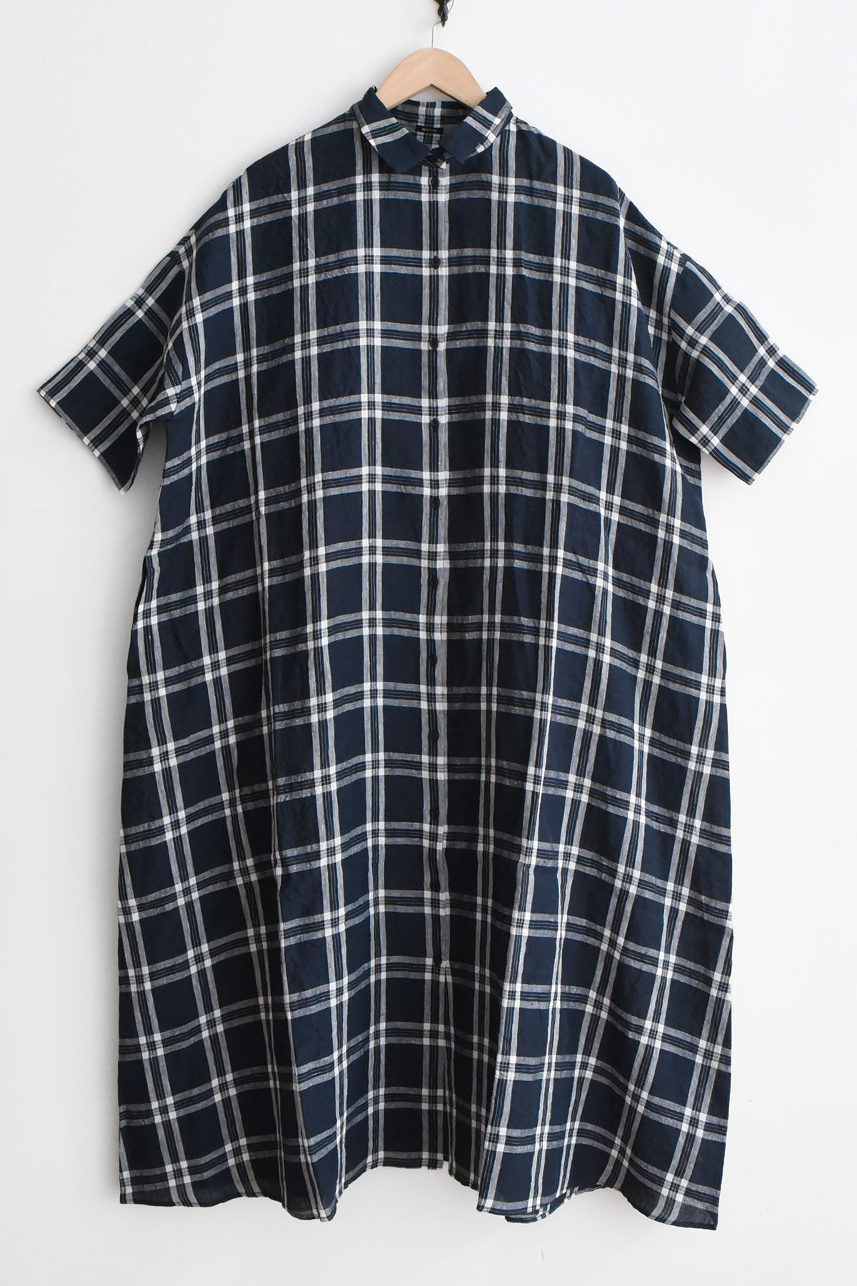 apuntob (a.b)/ アプントビー, P1813 Linen Dress - Navy Check