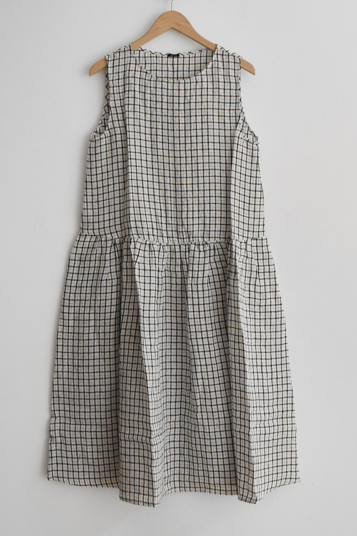 apuntob (a.b)/ アプントビー, P2059 Linen Dress - Black Check リネンドレス