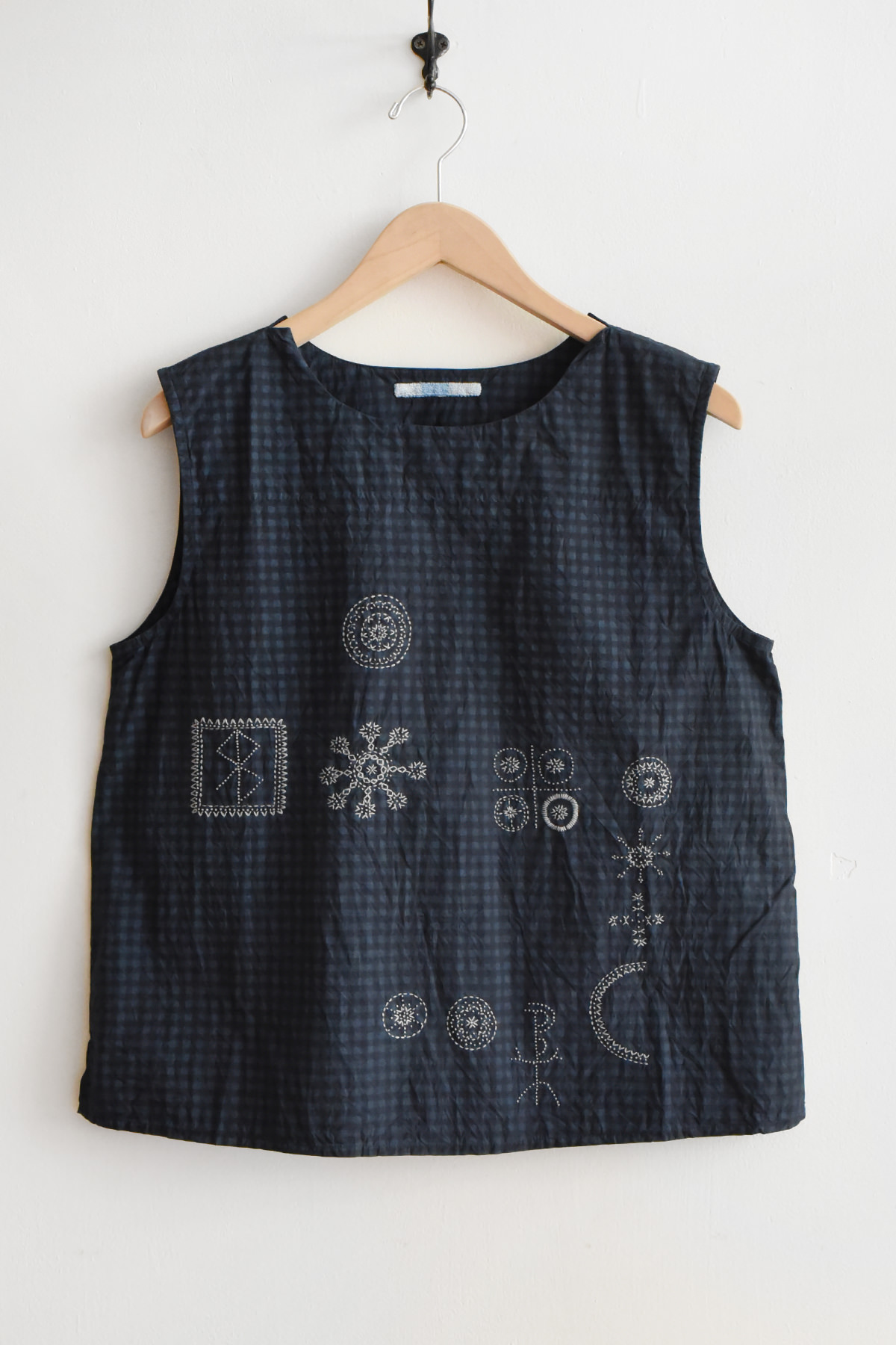 Aodress sleeveless blouse navy check　コットンブラウス　アオドレス