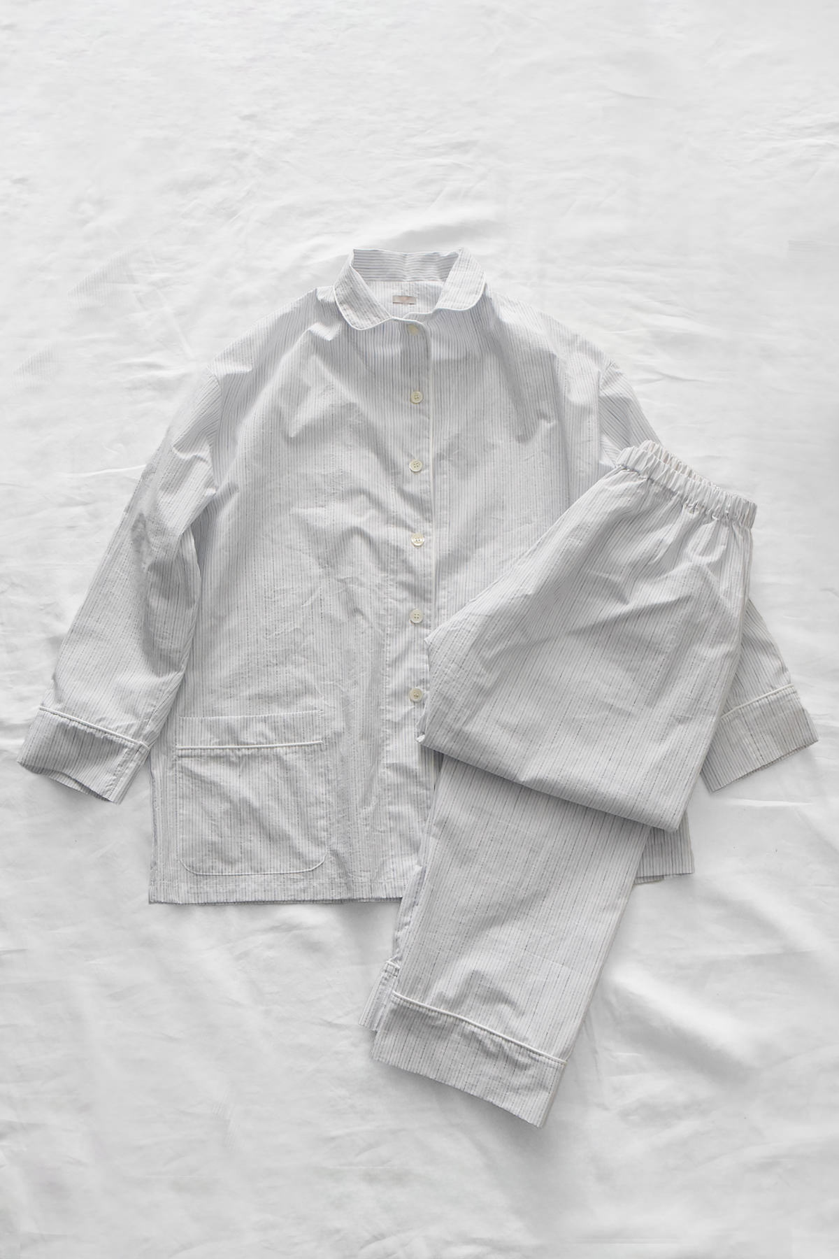 MAKIE, Pajama - Gray Pinstripe　Cotton linen、パジャマ　コットンリネン