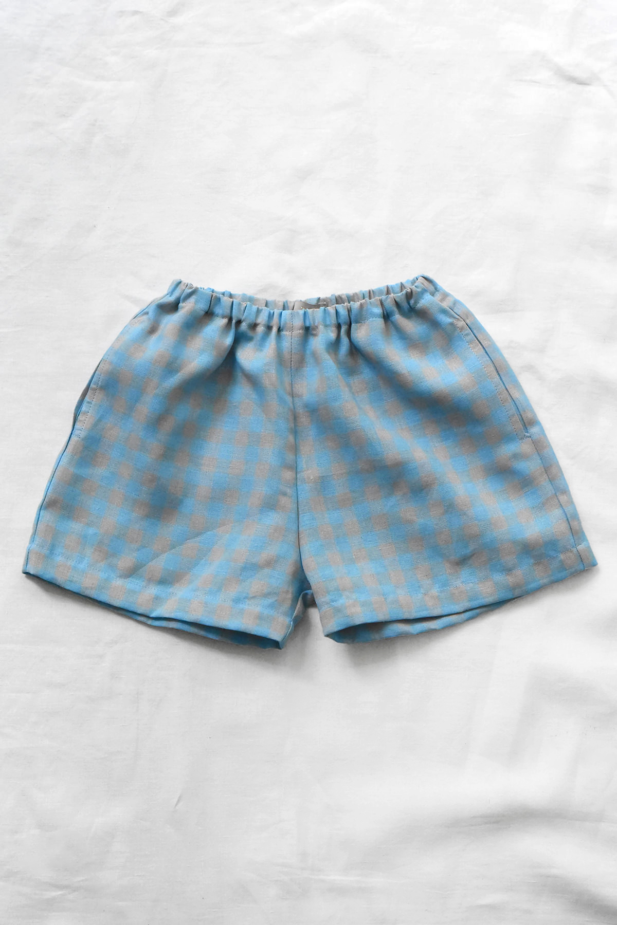 Shorts Mark - Blue x Lt. Gray リネンショーツ リネン キッズパンツ