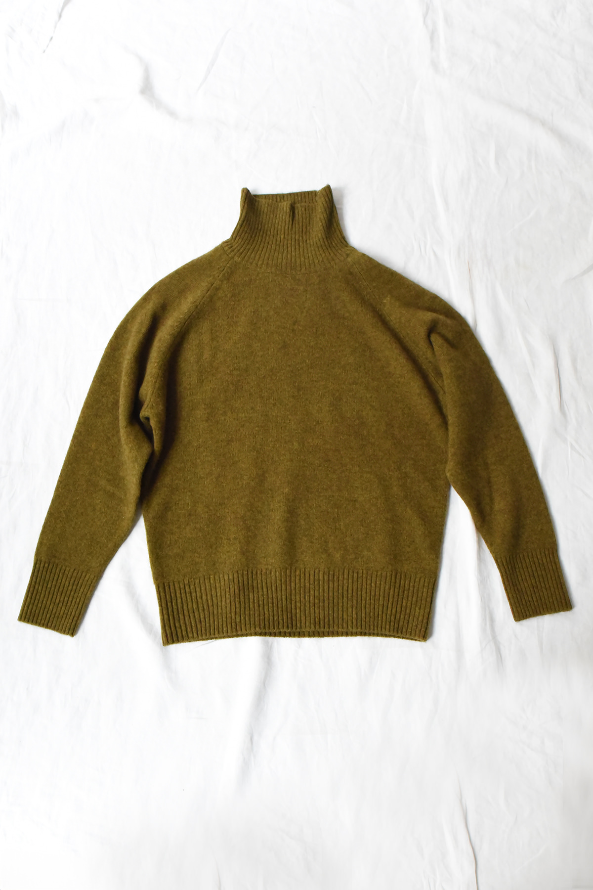 Yak wool and merino wool high neck sweater in Olive