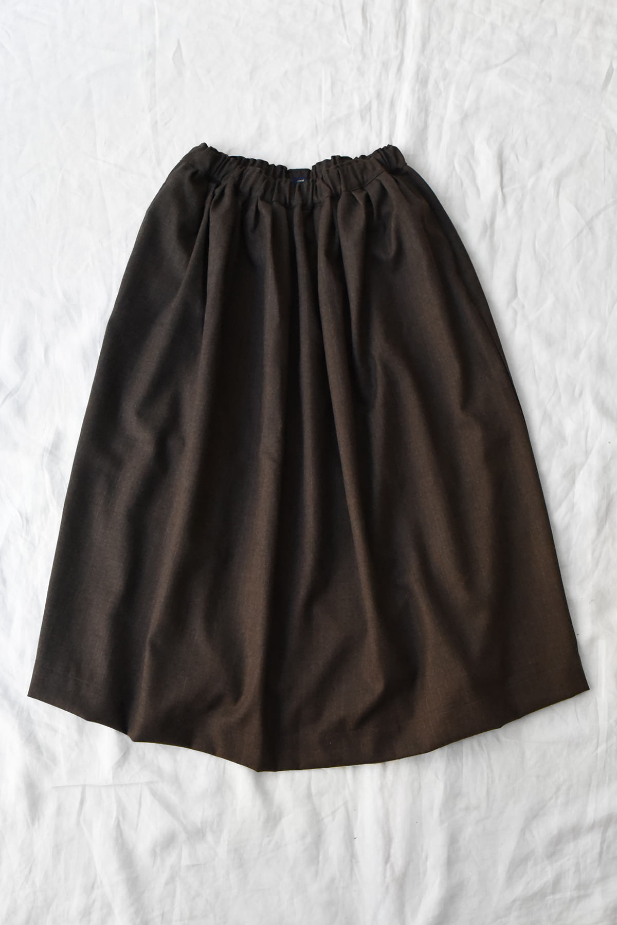 100% wool pleated skirt in brown pinstripe ウールスカート